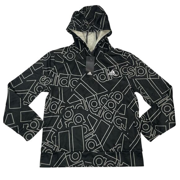 Adidas Boys Medium 10/12 Spellout Black Logo Hoodie NWT - Picture 1 of 7